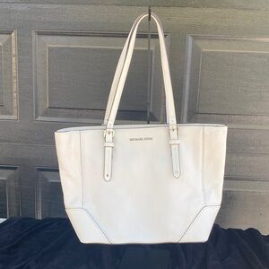 Michael Kors White Tote with Silver Logo